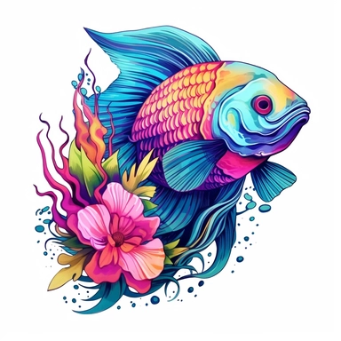 A fantasy style neon colored over realistic skate type fish under the deep sea with watercolor effect, neon colored sea plants,suitable for digital clipart,white background Clipart ,Cartoon,hyper realistic, intricate detail, illustration style,high solution,on the white background