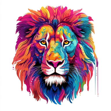 vector art of a lion illustration, vivid colors, colorful, pastel cute colors, Sublimation Clipart ,Cartoon,hyper realistic, intricate detail, illustration style,high solution,on the white background