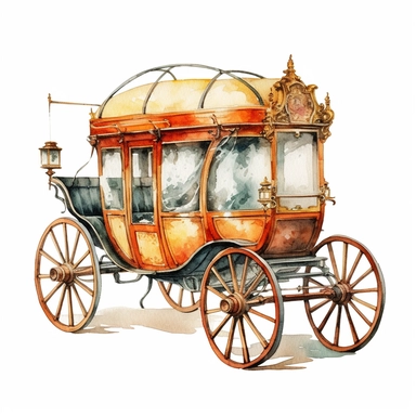 watercolor vintage coach clipart, white background