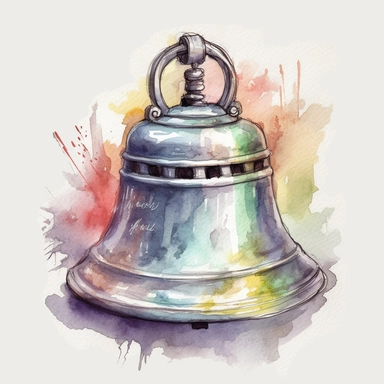 Prompt for clipart on the theme School Bell. Watercolor effect. To be of the highest quality, with great detail, clear outlines and lines, delicate and pastel colors, elegant and beautiful. The background should be white.