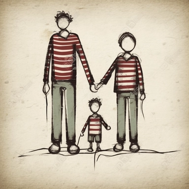 Clipart of mother, father and son holding hands child's drawing style