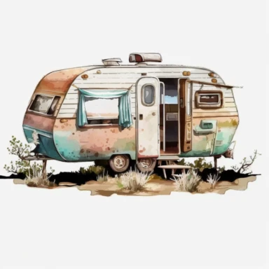 Vintage Mobile Travel Home Watercolor, clipart, white background, no watermark, no text, no word