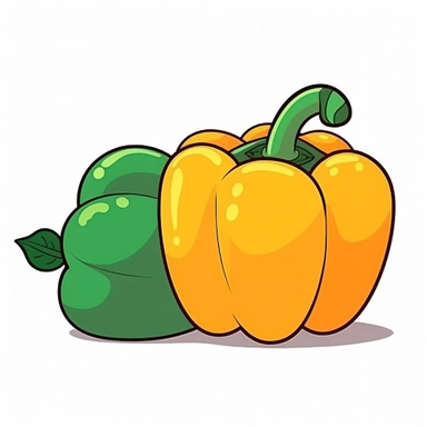 Bell pepper , white background, cartoon style, flat style, thick lines, clipart