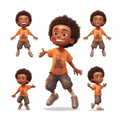 cute little brasilian black boy, different positions, clipart, high resolution