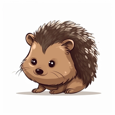 cute baby hedgehog clipart, cartoon style, no shadow, black outline, minimalistic, isolated white background, 8k