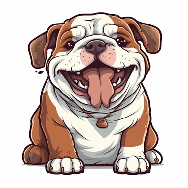 cute Bulldog, happy and smiling, bold line, clipart, sticker, white background, no shadow, 8k detail