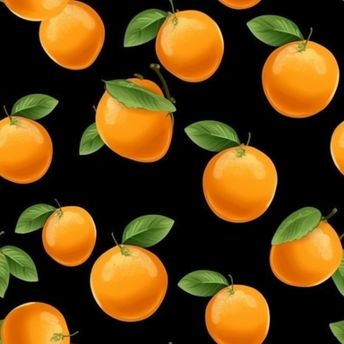 seamless pattern, repeating pattern, cute shaped orange fruit, digital art painting, vector art, clipart, 12K, high quality, HD, octane rendering, cinematic lighting, realistic photo quality, vibrant colors, black background