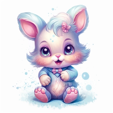 Kawaii Cute Pastel Bunny Clipart fantasy, Cartoon, hyper realistic, intricate detail, illustration style, high resolution, on the white background