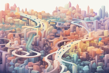 a close up of a infinite loop highway on a white background, james gilleard and james jean, escher, trending on artisation, connectedness, scutoid, mit technology review, by Sam Spratt, dan mcpharlin : : ornate, wormholes, tetris, monolithic, stylized stl, clipart icon, simple 4 colors from gray to metalic blue, vector-based, sharp border, plane color and very define, high quality, digital art, 8k resolution, masterpiece, congruent, amazing, incredible, awe-inspiring, mind-blowing, masterful, in