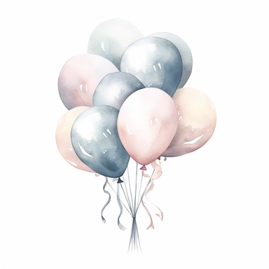 Watercolor Illustration of a Bundle of Balloons on a String. Stock