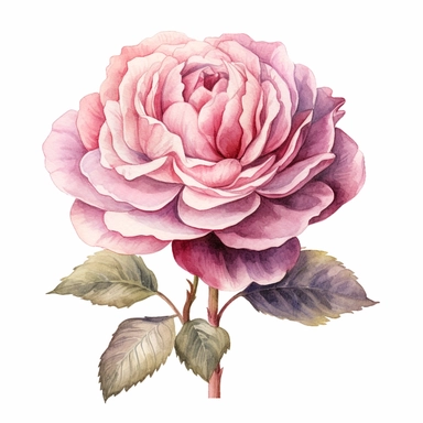 Clipart, vintage, watercolor, Cabbage Pink Rose illustration, hand drawn, texture