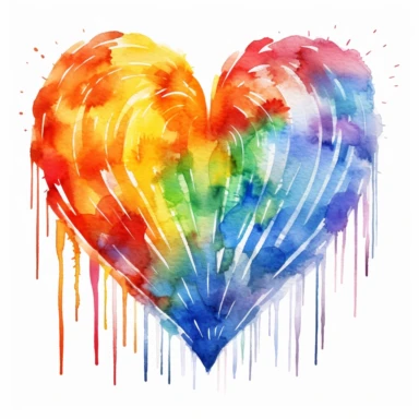 watercolor illustration of a beautiful lgbt heart made of colorful stripes clipart, in the style of realistic watercolor paintings, realistic, detailed, bright colours, white background, clipart, detailed