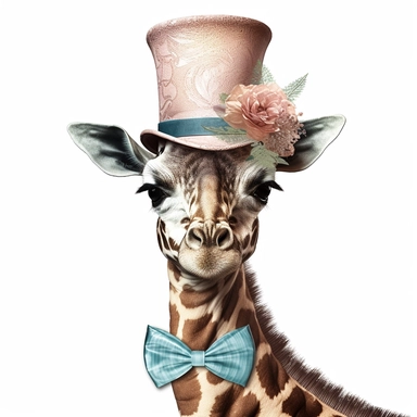 A stylish giraffe wearing sunglasses, a feather boa, and a top hat clipart