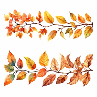 4 watercolor pencil sketch: autumn garland clipart, isolated on white background, HD