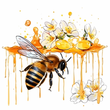 Spring Garden Bee and Honey Drips Clipart