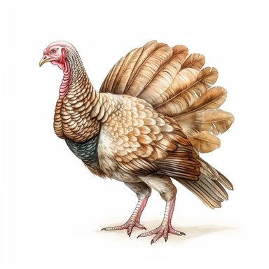 Thanksgiving turkey clipart, centered, white background, image only style by Lucy Fleming, watercolor, smooth gradients, black contour outline, ultra detailed, clipart elements, delicate pastel colors, solid white background, super clear, high quality