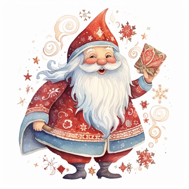clipart happy santa claus, white background, folk art style