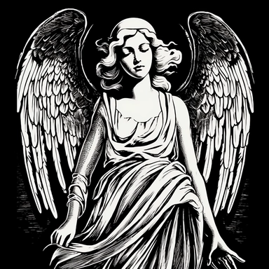 sketch clipart of 20s poster angel, hd, white on black background, spaced out,--ar 3:2