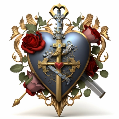 heart catholic icon with roses and pierced by a sword. Clipart