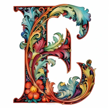 Art Nouveau, colorful, letter L, clipart, white background