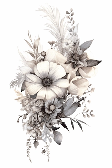 flower corner freebie floral border clipart, in the style of black and white realism, brown and gray, uhd image, tattoo, monochromatic paintings, contemporary fairy tale, eye-catching detail