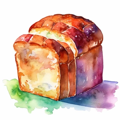 Watercolor one loaf of bread clipart, hd on white background in the style of watercolors, walter ernest webster, grocery art, rusticcore, playful watercolors, dark palette, no watermark, no text, no words, paintbrush, 300 DPI, typography, the images do not stick together, no text in the picture, no text in the picture--ar 4:3