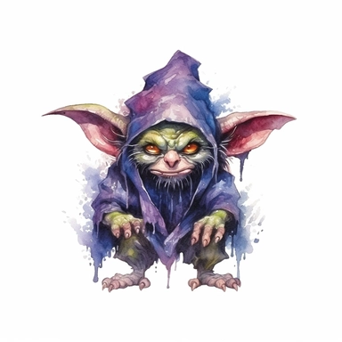 watercolor dark fantasy mystic goblin clipart, hd 4k, detailed, focused, isolated on white background