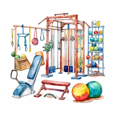 A school gym clipart in the style of watercolor illustrations, white background