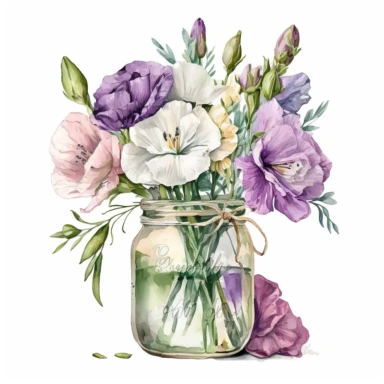 watercolor Lisianthus Clipart Lisianthus floral bouquet in the jar, white background, no text