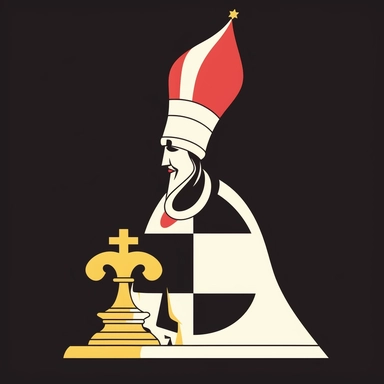 a minimalist abstract clipart illustration of a bishop chess piece, has the same energy as old sports mascots and logos, has a style of the art of the Jolly Rogers, stylize like a logo that would be put on the tail of an F-14, has a contrasting background so it can be selected, 8K