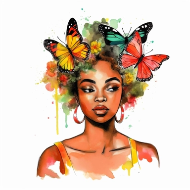 Cute Beautiful Juneteenth Color red green yellow Watercolor Sublimation Clipart, butterfly Cartoon, hyper realistic, intricate detail, illustration style, high solution, , in the style of colorful caricature, digital art techniques, light amber and magenta, colorful drawings, nostalgic paintings, dazecore, on the white background