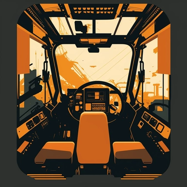 excavator cockpit, poster, simplistic, abstract, vector, 2d illustration, clipart, few colors