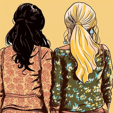 clipart of adult best friends, friends forever, back facing, fashionable, closeup