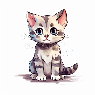 one cute cartoony Baby cat clip art, watercolor, vector style, flat color, 3 colors, full shot, no crop, bold lines
