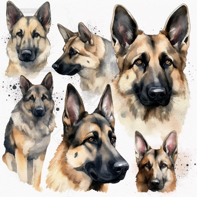 German Shepherd clipart, watercolor