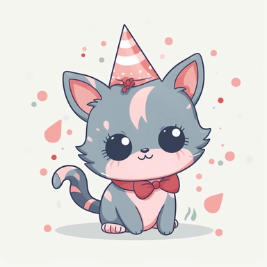 Birthday cat clipart Cute party clip art Kawaii kitten, no caption