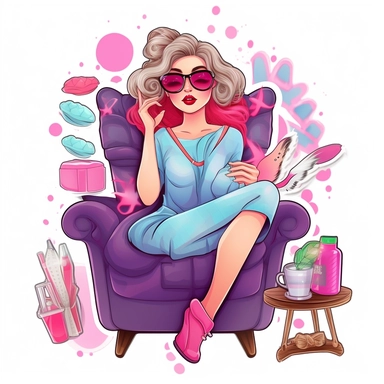 Relaxing Chill Glam Girl Clipart Png Graphic variety of sticker die cut clip art full size purse planner blank and pink lipstick aall individual items