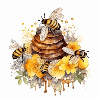 watercolor honey bee hive clipart with white background