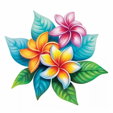 Colorful plumeria Clipart by amanda clark - flowers, leaves, buds, Spring flowers clip art