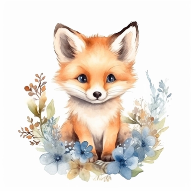 watercolor spring baby fox woodland creature on white backgroung, nursery decor, baby shower clip art, cute and whimsical design
