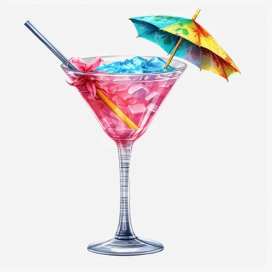 Watercolour realistic martini cocktail in cocktail glass with straw and cocktail umbrella beautifully detailed realistic martini cocktail , PNG image,transparent background ,ultra highly detailed, 18k, sharp focus, bright photo with vibrant colours, digitally enhanced,photographic, enhanced graphics, png format, straight, sharp focus, bright lighting, intricate detailed png image ,high definition,300dpi,graphic clipart,computer graphics