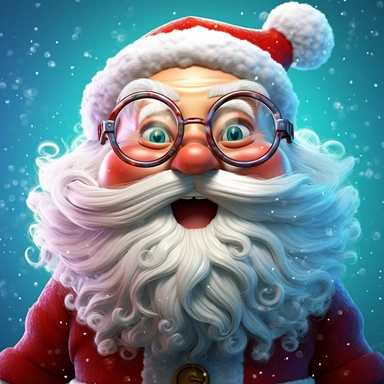 santa laugh and cute big eyes wear big glasses, cute funny laugh detailed digital art, whimsical and cute, cute detailed artwork, glimmering, adorable and whimsical, whimsical art, Clipart style