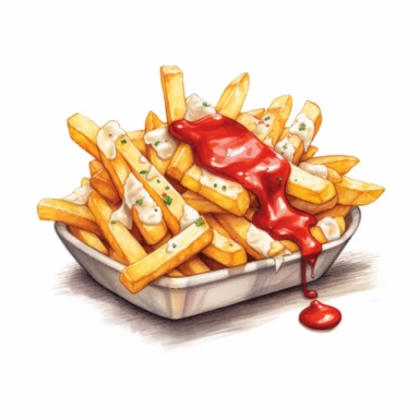 jamy tastyfries with mayonnaise and ketchup, white backgroung watercolor painting, mixed media, isolated, Extremely detailed, white backgroud, clipart