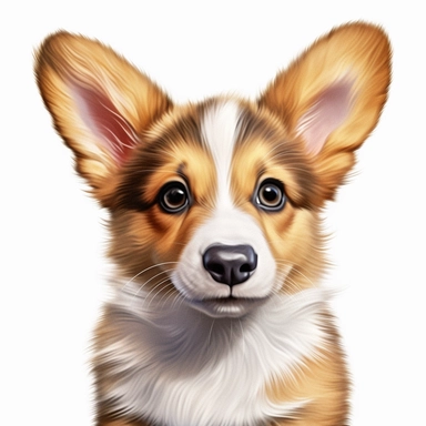Corgi puppy, Closeup Portrait, Clipart, Digital art, realistic, disney style, hyperdetailed, 1080p, Ultra-HD, white background