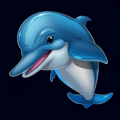 cute cartoon dolphin clipart, black background,--no cut off edges