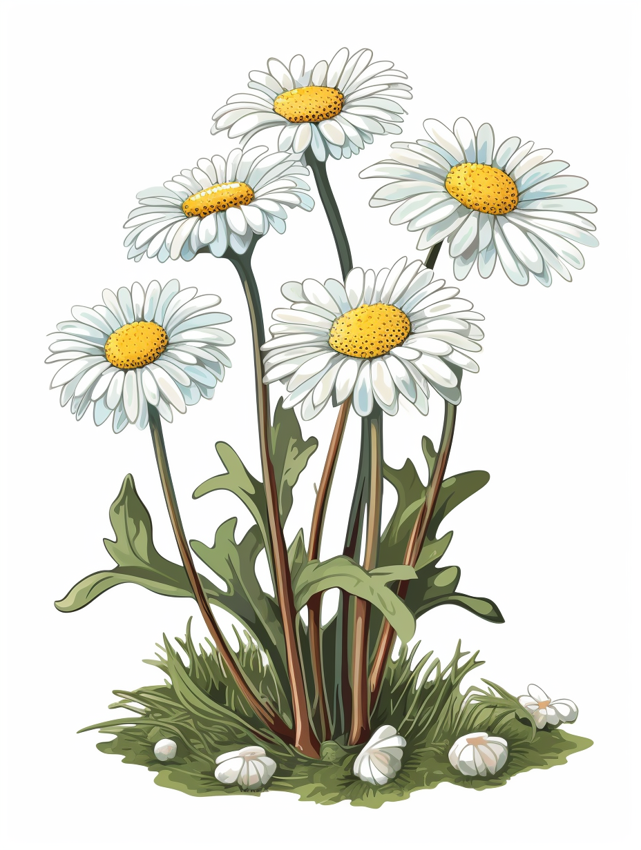 Isometric Sticker Clip Art of daisy flowers, Bellis perennis, long stem ...