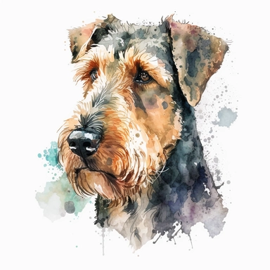 Generate an image of a Airedale Terrier dog Clipart in watercolor style on a white background