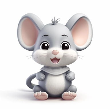 clipart, cute kawaii gray and white mouse isolated on a white background, cartoon style, chibi style, vector, 3D, no shadows