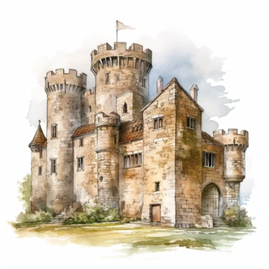 old english castles, white background, clipart, watercolor style--q2--v5.1