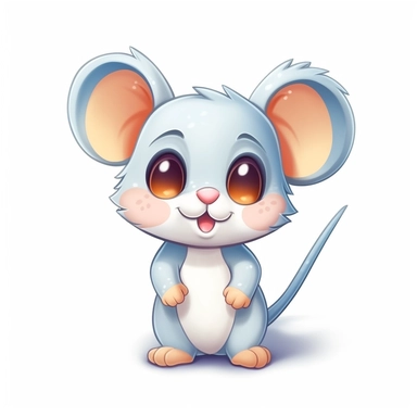 clipart, cute kawaii mouse isolated on a white background, cartoon style, chibi style, vector, 3D, no shadows